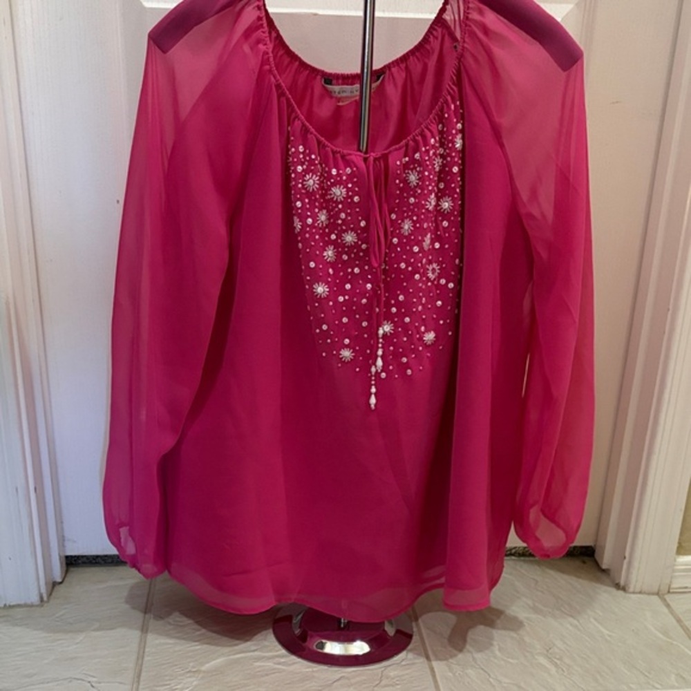 Embellished Pink Peasant Blouse - Women Tops